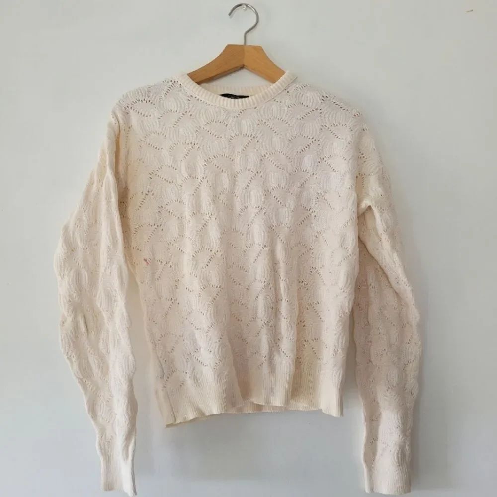 Vintage Lands' End Elegant Cream Knit  Sweater 100% Cotton Long Sleeve